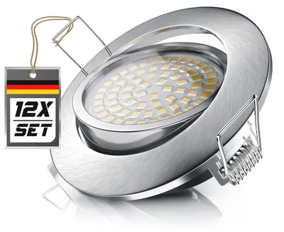 Obrázok produktu pre Sada 12 LED vstavaných bodových svietidiel, okrúhly tvar, 4 W, 350 lúmenov, teplá biela farba (3000 K), stmívateľné, s možnosťou naklopenia, hliníkový odliaty rám, stropné bodové svietidlá, 12 kusov, striebornej farby