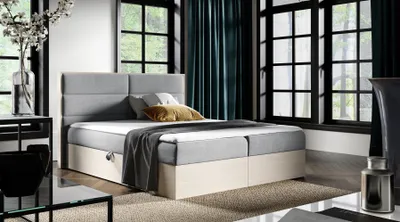 Produktbild von Boxspringbett Bett LAMBROS 200x200cm Nordic Teak Stoff Grau inkl. Bettkasten
