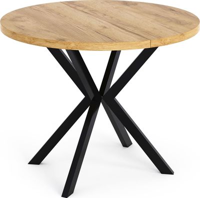 Runder Ausziehbarer Esstisch - Loft Style Tisch mit Metallbeinen - 100 bis 180 cm - Industrieller Tisch für Wohnzimmer - Spacesaver - Eiche Craft - 100 cm
