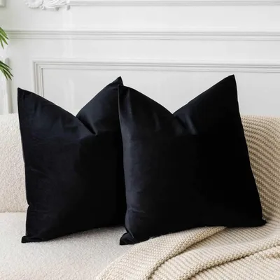 Obrázek produktu pro Sametové povlaky na polštáře, 50x50 cm, černé, sada 2 kusů, čtvercový tvar, skrytý zip