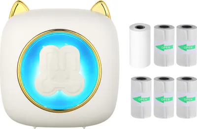 Zdjęcie produktu dla Mini drukarka kieszonkowa, przenośna drukarka termiczna, bezprzewodowa mini drukarka BT, rozdzielczość 203 DPI, drukarka do natychmiastowego wydruku zdjęć z 1 rolką papieru termicznego + 5 arkuszy papieru samoprzylepnego, 57 x 25 mm