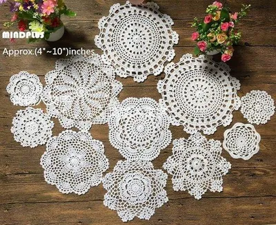 Produktbild von Gehaakte Doilies Set aus 100% Baumwolle, 11 Stück, weiß