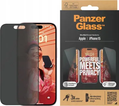 Immagine prodotto di PanzerGlass™ Privacy UWF con applicatore vetro privacy display per Apple iPhone 15