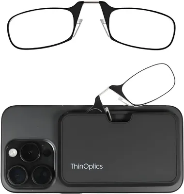 Produktbild von ThinOptics Lesebrille 2.0, mit schwarzem Rahmen und kompaktem Universal-Etui, Lesebrille 2.0, mit klappbarem Rahmen und flexibler Einstellungstechnologie