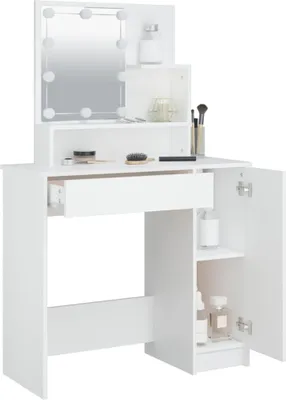 Zdjęcie produktu dla vidaXL vidaXL - toaletka - z - oświetleniem LED - 86,5x35x136 - cm - biały