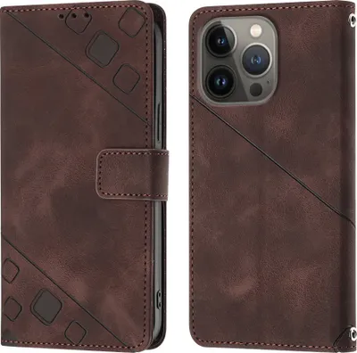Produktbild von Hülle für iPhone 13 Pro Prägung Flip Leder Brieftasche Schutzhülle mit Ständer Braun