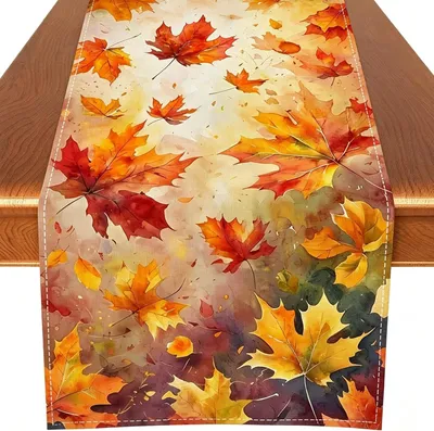 Produktbild von Tischläufer für den Herbst 33 x 183 cm mit Ahornblatt-Motiv, Dekoration für Esstisch in Küche und Wohnzimmer