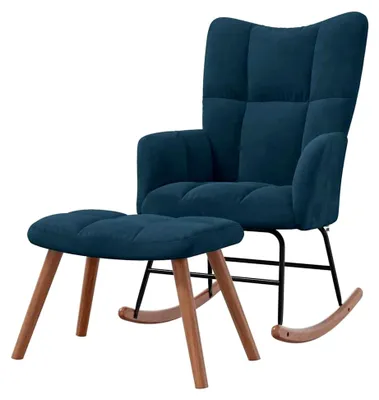 Produktbild von Schaukelstuhl mit Fußstütze, Schaukelstuhl aus blauem Samt