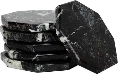 Productafbeelding van Handgemaakte zwarte marmeren onderzetters - ovaal - 6 stuks - 8,9 cm