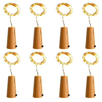 8er Set Flaschenlichterkette mit Korken, 2 m, 20 LEDs, warmweiß