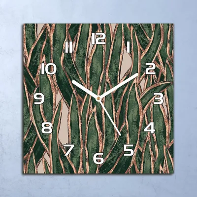 Produktbild von Deko Glasuhr Wanduhr 30x30 gold-grüne Blätter Quarz Küchenuhr Bürouhr