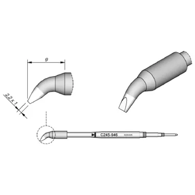 Produktbild von JBC Lötspitze Serie C245 Meißelform, C245946/2,2 x 1,0 mm, gebogen C245946