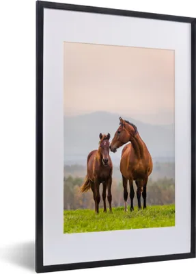 Produktbild von MuchoWow® MuchoWow® Gerahmtes Poster Pferd - Fohlen - Gras - Pastell 40x60 cm - Poster mit zchwarzem Bilderrahmen - Poster in Rahmen