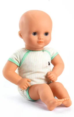 Produktbild von Djeco Baby Green Puppe, Grün, 32 cm, leicht, recycelte Füllung, Schlafaugen, drehbarer Kopf