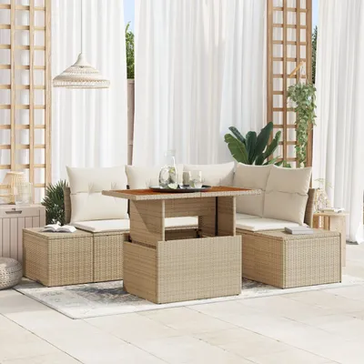 Produktbild von ZMH 5-teiliges Garten Esszimmer Set mit Kissen Beige Poly Rattan Akazie