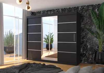 Obrázek produktu pro Velká skříň se zrcadlem 250 cm DAMRIS - černá