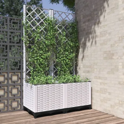 Produktbild von vidaXL Pflanzkübel mit Rankgitter Weiß 80x40x136 cm PP