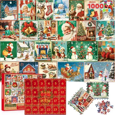 Immagine prodotto di Calendario dell'Avvento con puzzle, 1000 pezzi, calendario di Natale, conto alla rovescia di 24 giorni