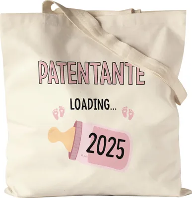 Produktbild von Patentante Loading 2025 Jutebeutel Geschenk Werdende Patentante Babynews mit Ladebalken Schwangerschaft Geschenkidee