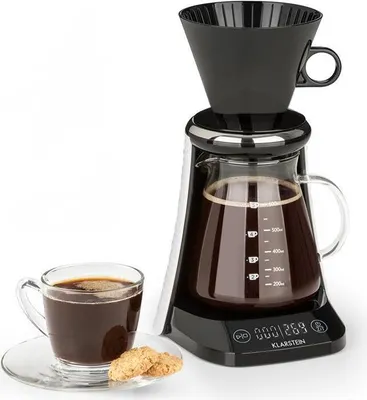 Produktbild von Klarstein Craft Coffee, kávovar, 600 ml, váha, časovač, nadstavec s filtrom, čierny/biely