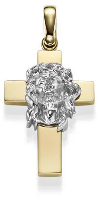 Produktbild von Anhänger Kreuz mit Jesus 32,5x21,5mm 585 Gold Gelbgold & Weißgold bicolor