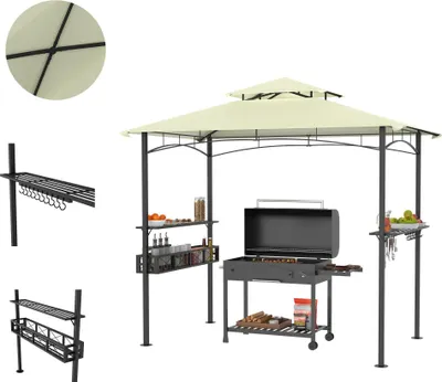 Obrázek produktu pro XINZI Grilovací altán BBQ altán Ocelový grilovací altán Stabilní Vodotěsný Odolný proti zimě s dvojitou střechou, 244 x 153 x 250 cm Béžový