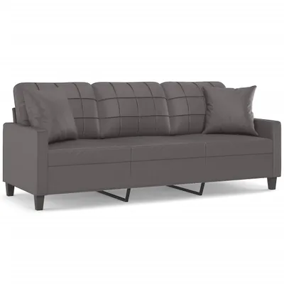 Image de vidaXL Canapé 3 places avec coussins décoratifs Gris 180 cm Similicuir