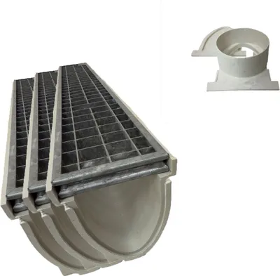 Produktbild von 3x Xanie Entwässerungsrinne V mit Pressgitterrost 30/30 Klasse A 100cm + Ablaufanschluss-Set horizontal