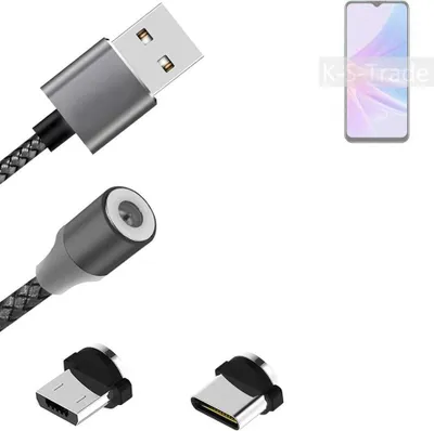 Produktbild von K-S-Trade Hochwertiges Magnet-Lade-kabel Sync-Kabel Daten-Kabel kompatibel mit Oppo A58 5G mit USB-Typ-C-Anschluss und Micro-USB-Anschluss 2A bis zu