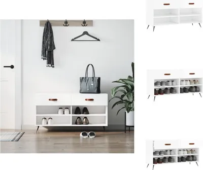 Produktbild von vidaXL Schuhbank Hochglanz-Weiß 102x35x55 cm Holzwerkstoff -  Schuhregale & -schränke