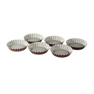 Produktbild von Dr. Oetker Torteletts Ø 10 cm, 6er Set, kleine Backformen für süße Küchlein, ausgezeichnete Wärmeleitung, zweifarbige Optik, (Farbe: grau/rot), Menge: 1 x 6er Set