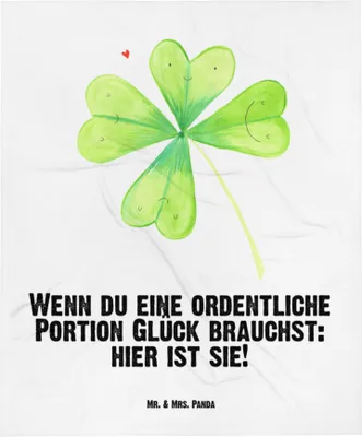 Produktbild von Mr. & Mrs. Panda Fleecedecke Blume Kleeblatt - Weiß - Geschenk, Glück, Garten, Motivation, Neuanfang, Erstlingsdecke, Glücksbringer, Schlummerdecke, Umzug, Babydecke