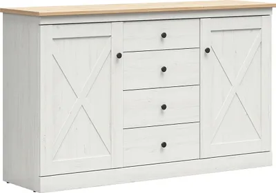 Produktbild von Buffet Victoria mit 4 Schubladen und 2 Türen, Weiß und Holzoptik, 153cm