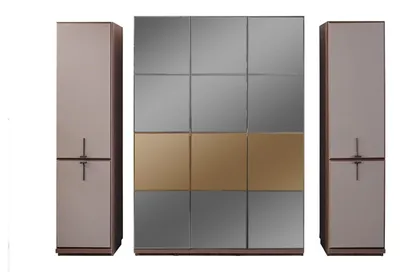 Produktbild von Kleiderschrank Garderobenschrank Design Holzschrank mit Spiegel Grau