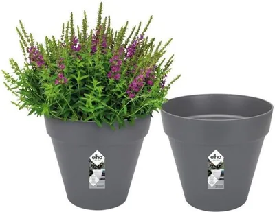 Image de Set de pots de fleurs Elho Gris plastique rond 2 pièces