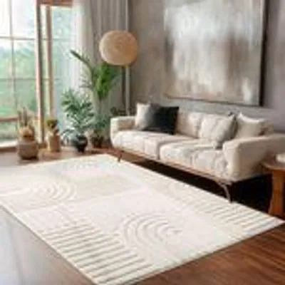Produktbild von Carpettex Hochflor Teppich Wohnzimmer Schlafzimmer Flur Skandi Boho Teppich 3D Design Flauschig Weich, Größe: 240 x 340 cm, Farbe: Creme