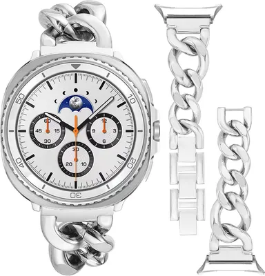 Produktbild von Stravo Metallgliederarmband – für Samsung Galaxy Watch 9 8 (40/44mm) & 8 Classic 46mm – Denim-Stil, verstellbar und robust – Silber