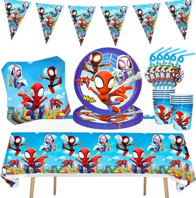Imagen del producto de Conjunto de vajilla para fiestas - Platos para fiestas - Vajilla para cumpleaños - Para niños y niñas - Cumpleaños infantiles - Conjunto de vajilla con platos