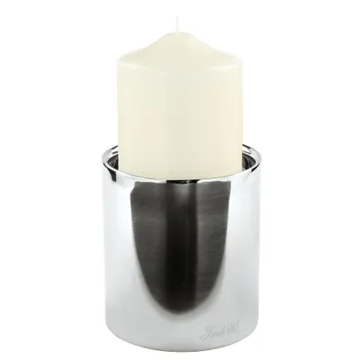 Produktbild von Fink Stumpenkerzenhalter Sobrio silberfarben Edelstahl Höhe 11 cm