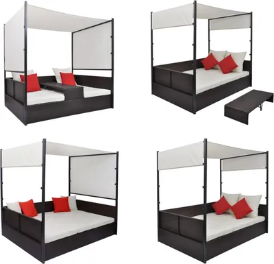 Produktbild von vidaXL Gartenbett mit Baldachin Braun 190×130 cm Poly Rattan - Gartenliege - Gartenliegen - Sonnenliege - Sonnenliegen
