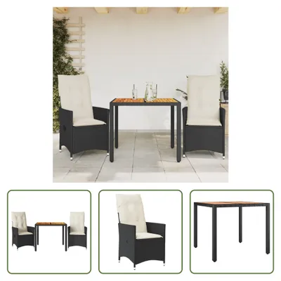 Produktbild von The Living Store 3-tlg. Bistro-Set mit Kissen Schwarz Poly Rattan und Akazie