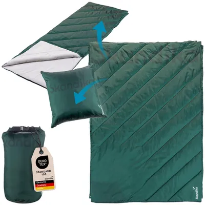 Produktbild von Skandika Campingdecke Liva Nylon Grün | 4-in-1 Outdoor Decke, 200 x 135 cm, Überwurf, Schlafsack, Kissen, mit Nylon Unterseite, Polyester Wattierung