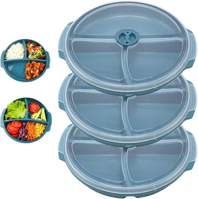 Imagen del producto de Juego de recipientes para microondas, con 3 compartimentos, sin BPA, con tapa y ventilación, de 3 piezas, apto para cocina y congelador