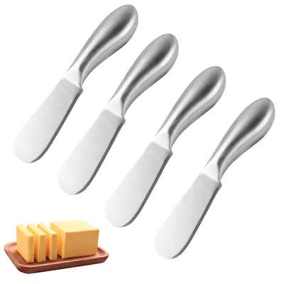 Produktbild von Set bestehend aus 4 Buttermessern, Brotmesserset aus Edelstahl, kleinem Buttermesser, Käsemesser, kleinem Brot- und Sahnemesser, Marmeladenmesser und Butter-/Käsespatel für Sahne und Käse (13,3 x 2,2 cm, silber)