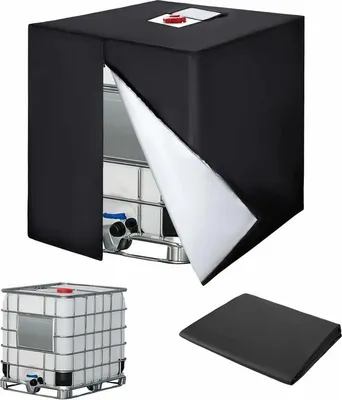 Obrázek produktu pro Kryt na IBC nádrž na vodu (1000 l), kryt na nádrž na vodu 420D, kryt na nádrž na vodu odolný vůči UV záření, ochranný kryt na IBC nádrž na vodu se zipem, 120 x 100 x 116 cm (černý)