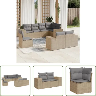 Produktbild von The Living Store 8-tlg. Garten-Sofagarnitur mit Kissen Beige Poly Rattan