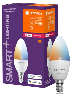 Obrázok produktu pre LEDVANCE LED žiarovka SMART+ Candle Tunable White 4,9W 220V FR E14 Stmievateľná laditeľná biela, zmena farby od studenej po teplú 4058075729087