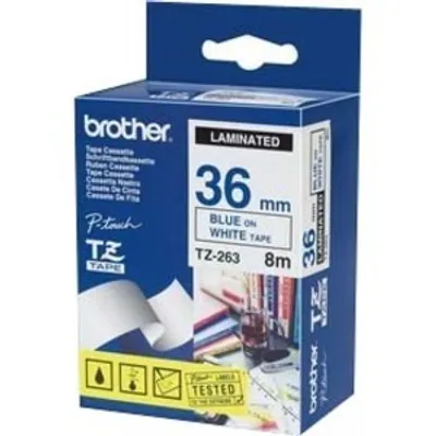 Produktbild von Brother TZe-263 - Blau auf weiß - Rolle (3,6 cm x 8 m) 1 Kassette(n) laminiertes Band - für Brother PT-H110, P-Touch PT-3600, 550, 9500, 9600, 9700, 9800, D800, H110, P900, P950