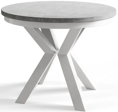 Produktbild von Esstisch Rund Loft, Esstisch Ausziehbar 100-180 cm, Moderner Wohnzimmertisch, Grau mit Metallbeinen in Farbe Weiß