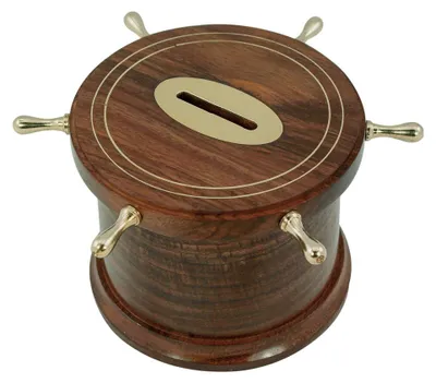 Produktbild von Spardose "Steuerrad", Holz / Messing
